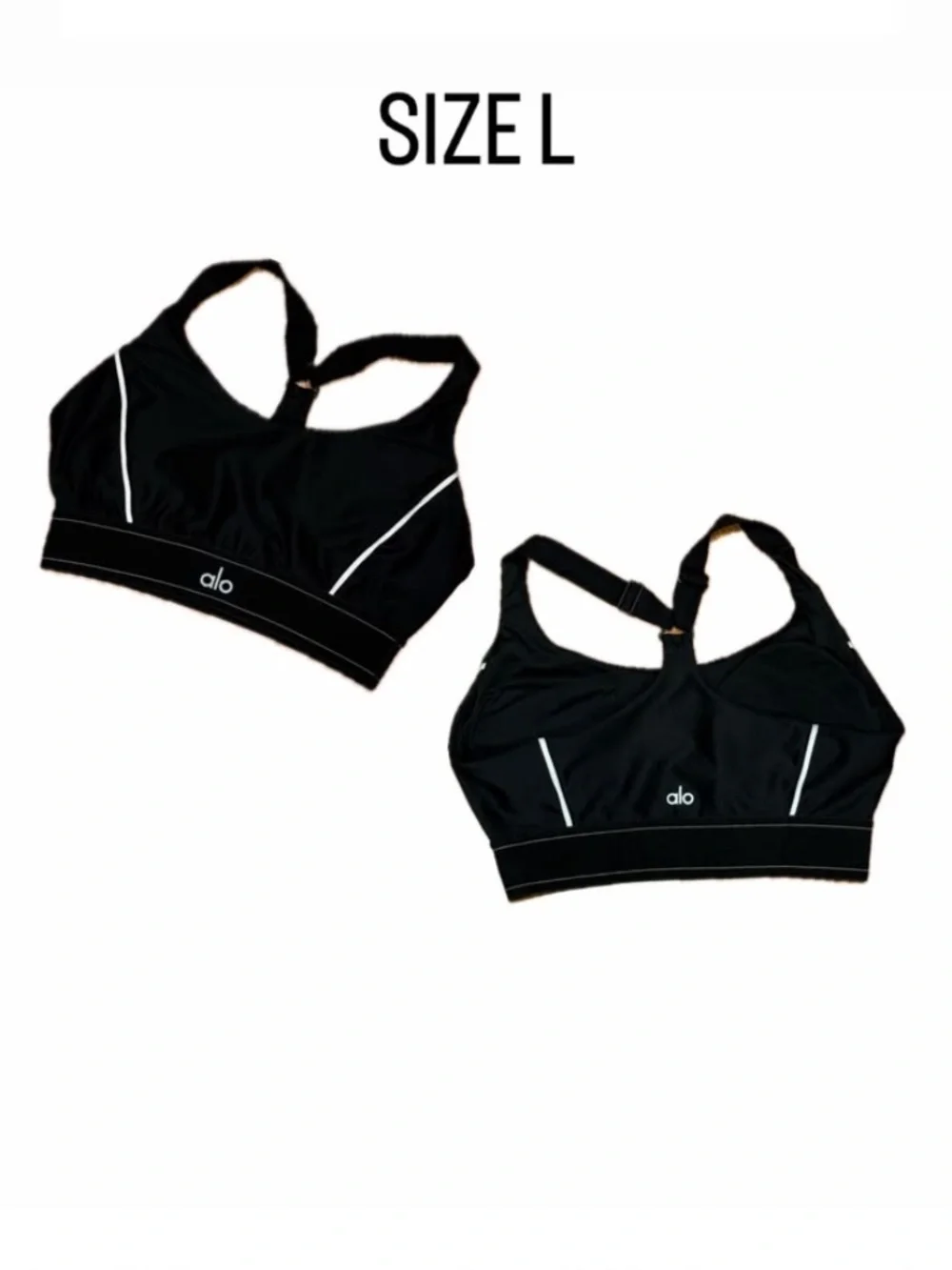 Alo Yoga Black White Striped Elastic Underband Sports Bra Size Large.